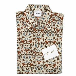 NEW $695 Brioni Fine Cotton Shirt! Small  Creme Brown Blue Medieval Dragon Print